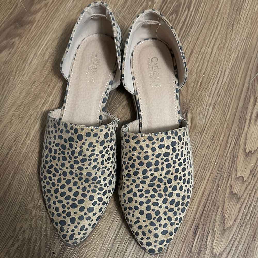 Catherine Malandrino Alaney Tan and Black Spotted Flats Size 8.5
